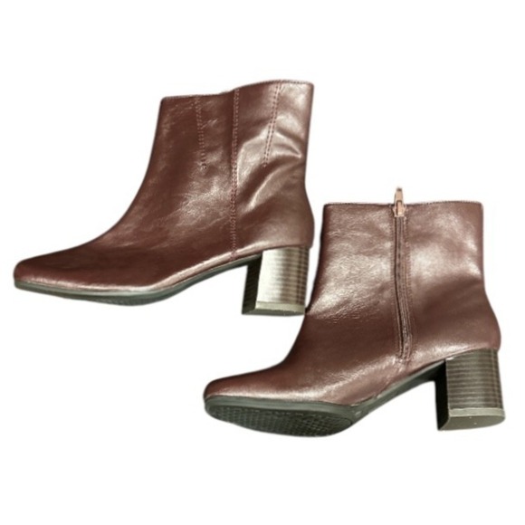 Basic Editions Ankle Boots Block Heel Square Toe Burgundy Zip Up Women's Sz 7W - Picture 4 of 6